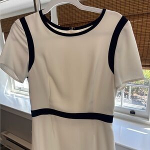 Women's White Midi Dress with Black Piping - Classic Contrast